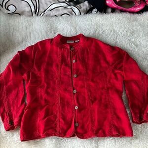 Chico's Red Linen button down jacket chicos sz 2 = XL